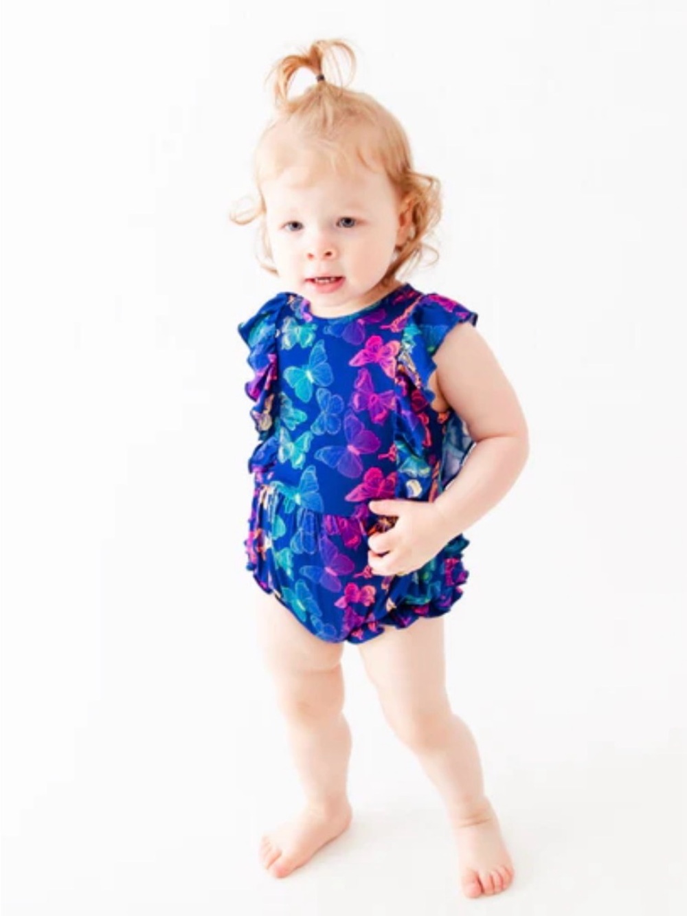 DREAMIERE Social Butterfly Bamboo Ruffle Bubble Romper - 6-12M